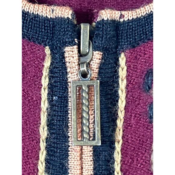 Vintage Cardigan Sweater Burgundy 1X Wool Tan Embroidered Zip Felt Koret - Picture 6 of 10